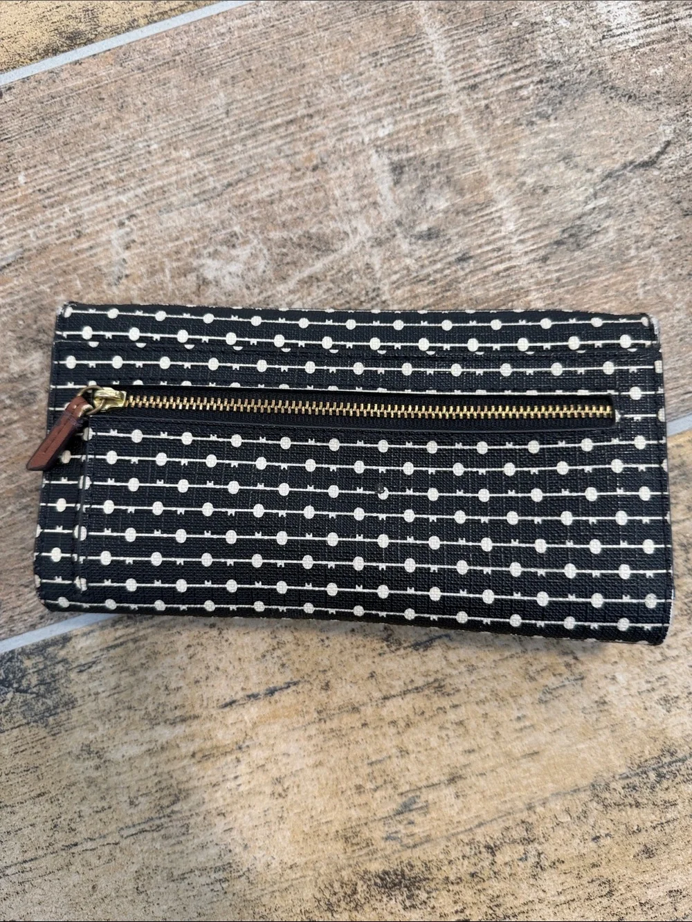 Fossil Black & Cream Polka Dot Wallet Womens